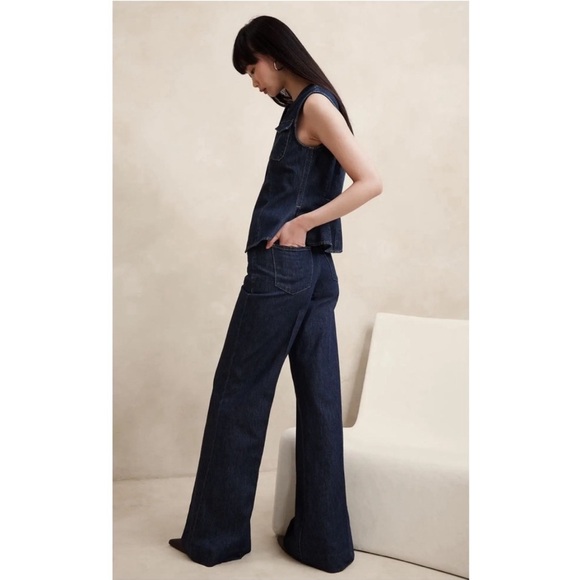 Banana Republic Premium High Rise Wide Leg Trousers Dark Washed Denim Jeans 14 - Picture 3 of 11